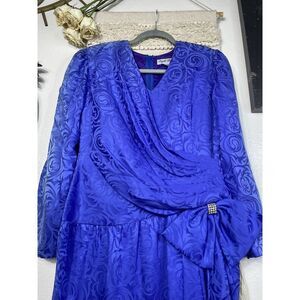 Vintage PAPELL PETITES Floral Blue Dress 100% Silk Rare 80s Prom Dress Size 10